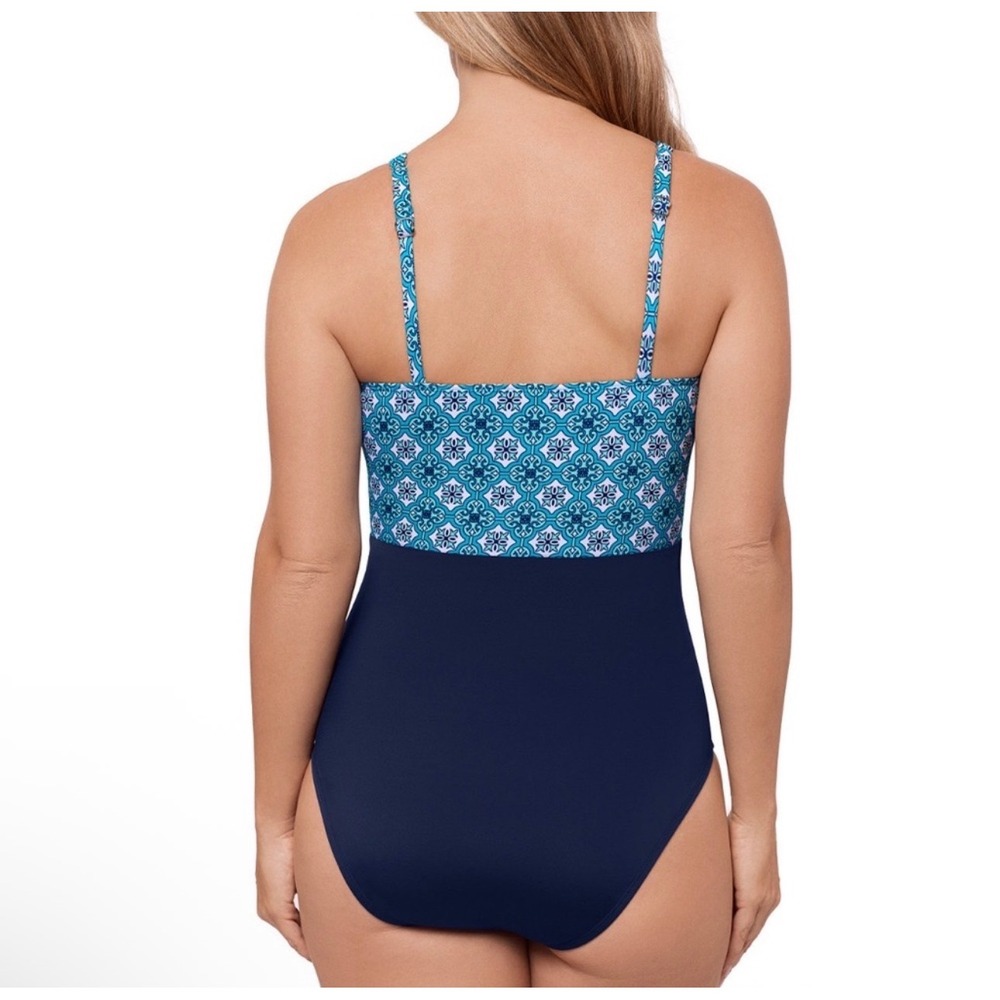 Swim Solutions Surplice Criss Cross One Piece Swimsuit-12 - Picture 5 of 13